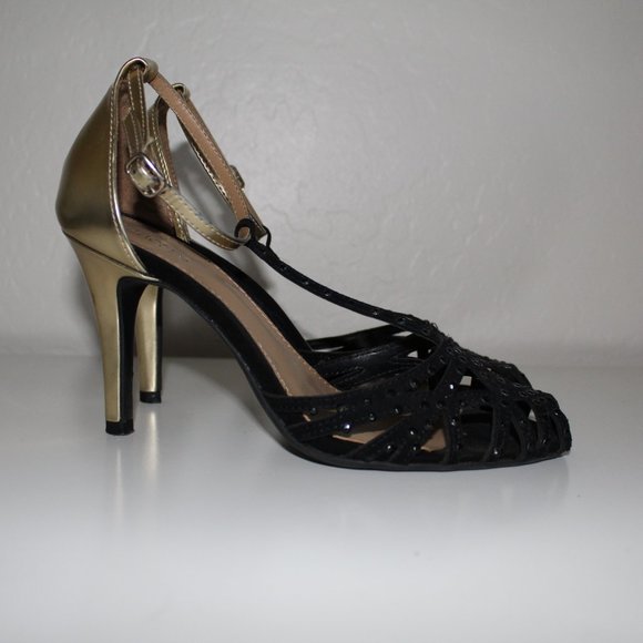 merona black pumps with gold heel - Picture 3 of 6